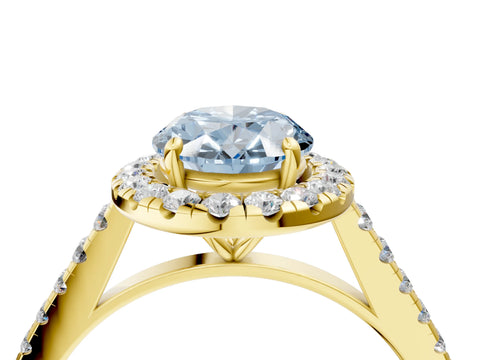 Yellow gold Fancy Blue Oval Cut Halo Pave Diamond Engagement Ring with Four-Prong Setting_4