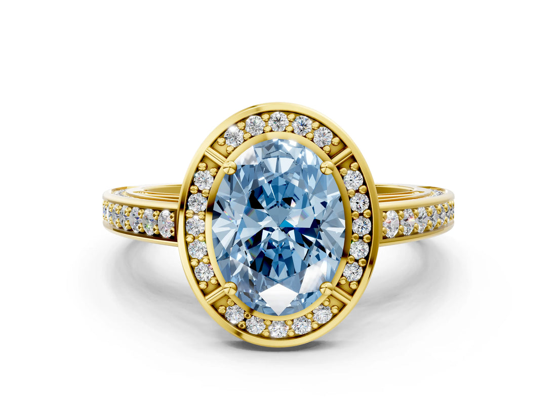 Yellow gold Fancy Blue Oval  Cut Halo Pave Split Shank Prong Setting Ring_31