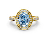 Yellow gold Fancy Blue Oval  Cut Halo Pave Split Shank Prong Setting Ring_31