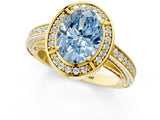 Yellow gold Fancy Blue Oval  Cut Halo Pave Split Shank Prong Setting Ring_32