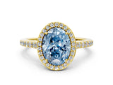 Yellow gold Fancy Blue Oval Cut Halo Round Diamond Pavé Band with Four-Prong Setting_3