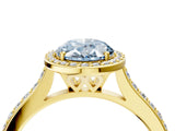 Yellow gold Fancy Blue Oval Cut Halo Round Diamond Pavé Band with Four-Prong Setting_7