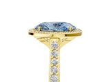 Yellow gold Fancy Blue Oval Cut Halo Round Diamond Pavé Band with Four-Prong Setting_8