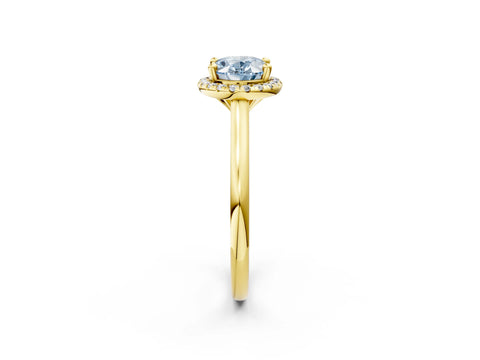 Yellow gold Fancy Blue Oval Cut Halo Round Diamond Solitaire Engagement Ring with Pave Band and Four-Prong Setting_14