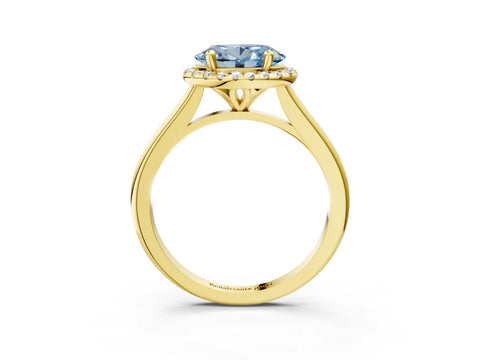 Yellow gold Fancy Blue Oval Cut Halo Round Diamond Solitaire Engagement Ring with Pave Band and Four-Prong Setting_15