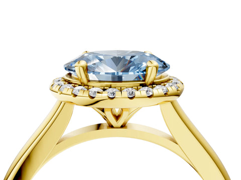 Yellow gold Fancy Blue Oval Cut Halo Round Diamond Solitaire Engagement Ring with Pave Band and Four-Prong Setting_16