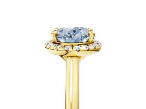 Yellow gold Fancy Blue Oval Cut Halo Round Diamond Solitaire Engagement Ring with Pave Band and Four-Prong Setting_17