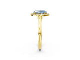 Yellow gold Fancy Blue Oval Cut Halo Round Diamond Solitaire Ring with Pavé Band and Four-Prong Setting_2