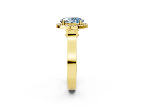 Yellow gold Fancy Blue Oval Cut Halo Round Diamond Twist Band with Four-Prong Setting_2