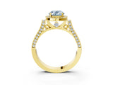 Yellow gold Fancy Blue Oval Cut Halo Round Diamond Twist Band with Four-Prong Setting_3