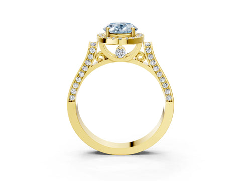 Yellow gold Fancy Blue Oval Cut Halo Round Diamond Twist Band with Four-Prong Setting_3