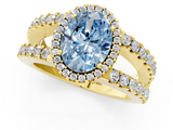 Yellow gold Fancy Blue Oval  Cut Halo Split Shank Diamond Ring with Four-Prong Setting_46