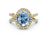 Yellow gold Fancy Blue Oval  Cut Halo Split Shank Pave Set Ring_60