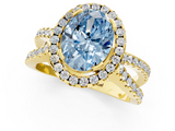 Yellow gold Fancy Blue Oval  Cut Halo Split Shank Pave Set Ring_61