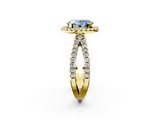 Yellow gold Fancy Blue Oval  Cut Halo Split Shank Pave Set Ring_62
