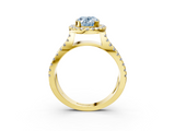 Yellow gold Fancy Blue Oval  Cut Halo Split Shank Pave Set Ring_63