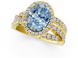 Yellow gold Fancy Blue Oval  Cut Halo Split Shank Prong Setting Ring_59