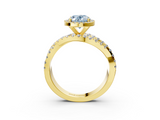 Yellow gold Fancy Blue Oval  Cut Halo Split Shank Prong Setting Ring_61