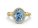 Yellow gold Fancy Blue Oval Cut Halo Twist Band with Four-Prong Setting_12