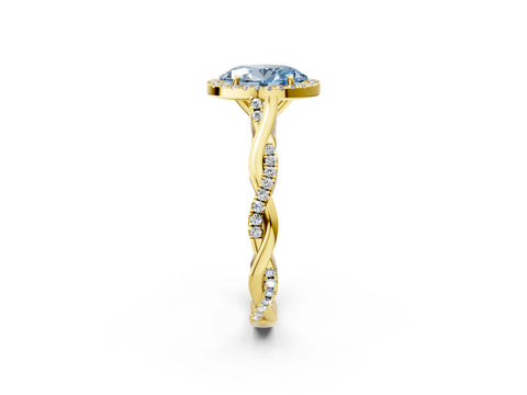Yellow gold Fancy Blue Oval Cut Halo Twist Band with Four-Prong Setting_14