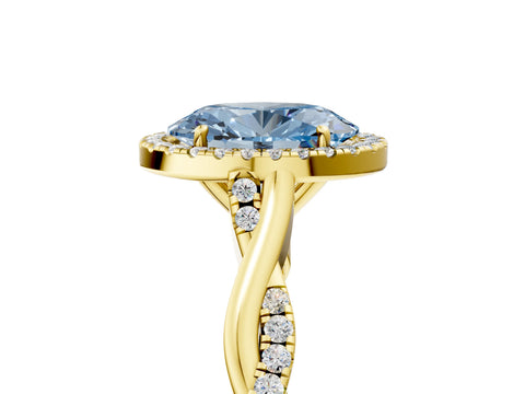 Yellow gold Fancy Blue Oval Cut Halo Twist Band with Four-Prong Setting_17