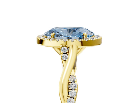 Yellow gold Fancy Blue Oval Cut Halo Twist Band with Four-Prong Setting_5