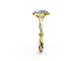 Yellow gold Fancy Blue Oval  Cut Halo Twisted Band Four-Prong Ring_22
