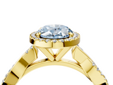 Yellow gold Fancy Blue Oval  Cut Halo Twisted Band Four-Prong Ring_24