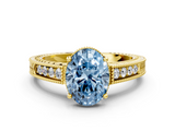 Yellow gold Fancy Blue Oval  Cut Milgrain Channel Set Engagement Ring with Solitaire Prong Setting_68
