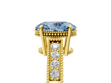 Yellow gold Fancy Blue Oval  Cut Milgrain Channel Set Engagement Ring with Solitaire Prong Setting_73