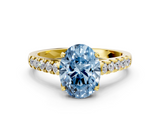 Yellow gold Fancy Blue Oval  Cut Pavé Band Solitaire Ring with Four-Prong Setting_42