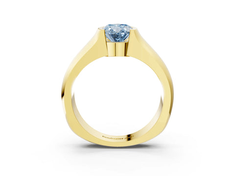 Yellow gold Fancy Blue Oval Cut Solitaire Bezel Set Diamond Ring with Wide Band_3