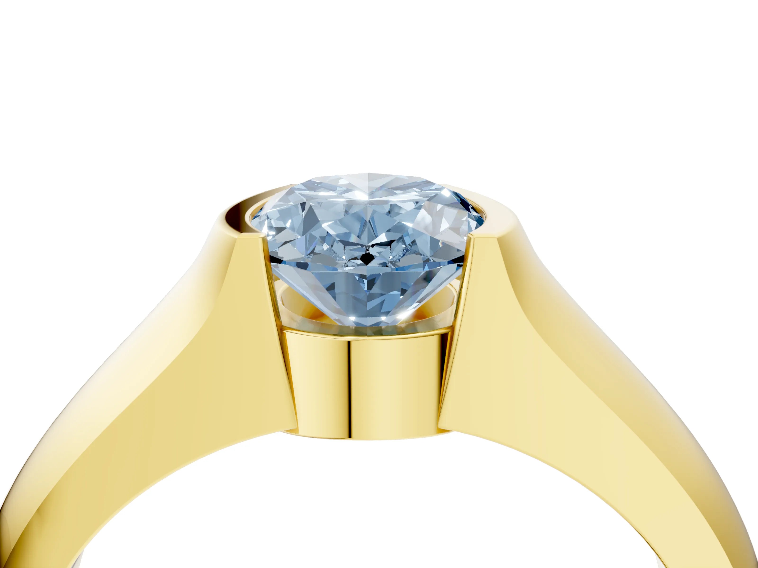 Yellow gold Fancy Blue Oval Cut Solitaire Bezel Set Diamond Ring with Wide Band_4