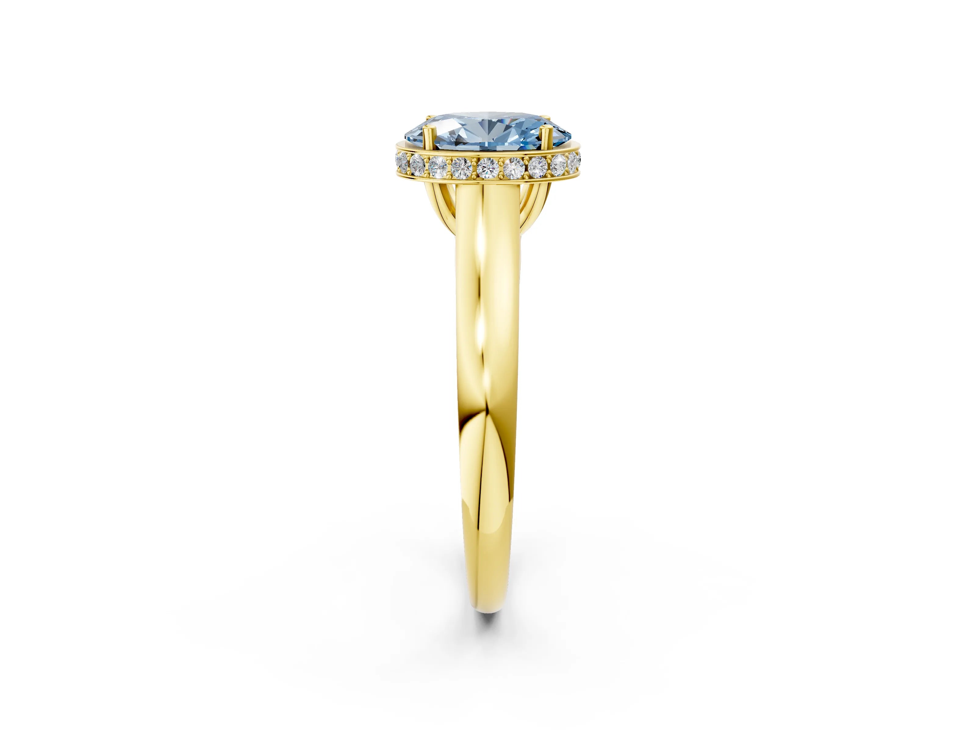 Yellow gold Fancy Blue Oval Cut Solitaire Diamond Engagement Ring with Four-Prong Setting and Tapered Band_2