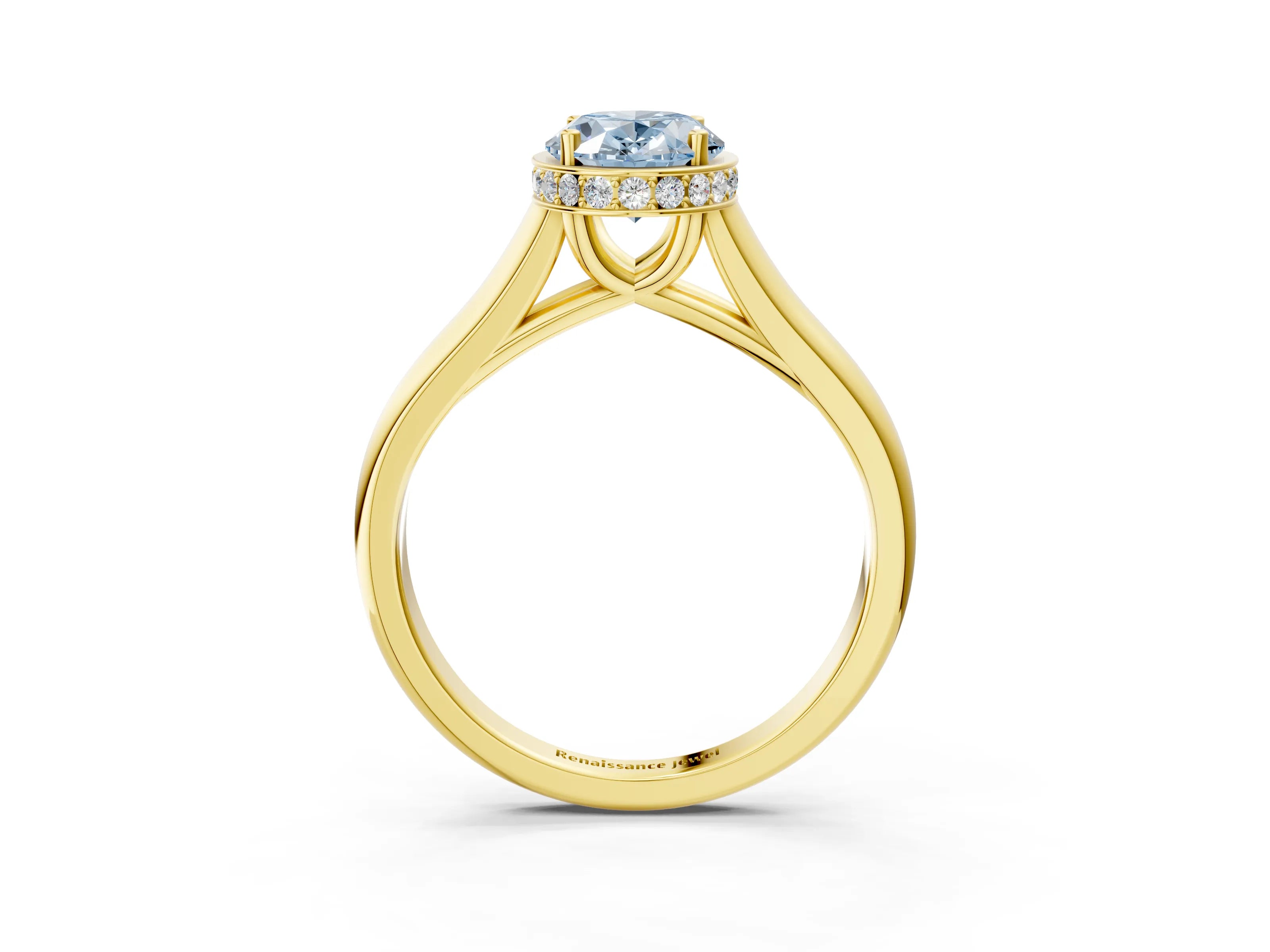 Yellow gold Fancy Blue Oval Cut Solitaire Diamond Engagement Ring with Four-Prong Setting and Tapered Band_3