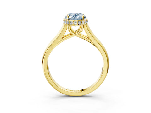 Yellow gold Fancy Blue Oval Cut Solitaire Diamond Engagement Ring with Four-Prong Setting and Tapered Band_3