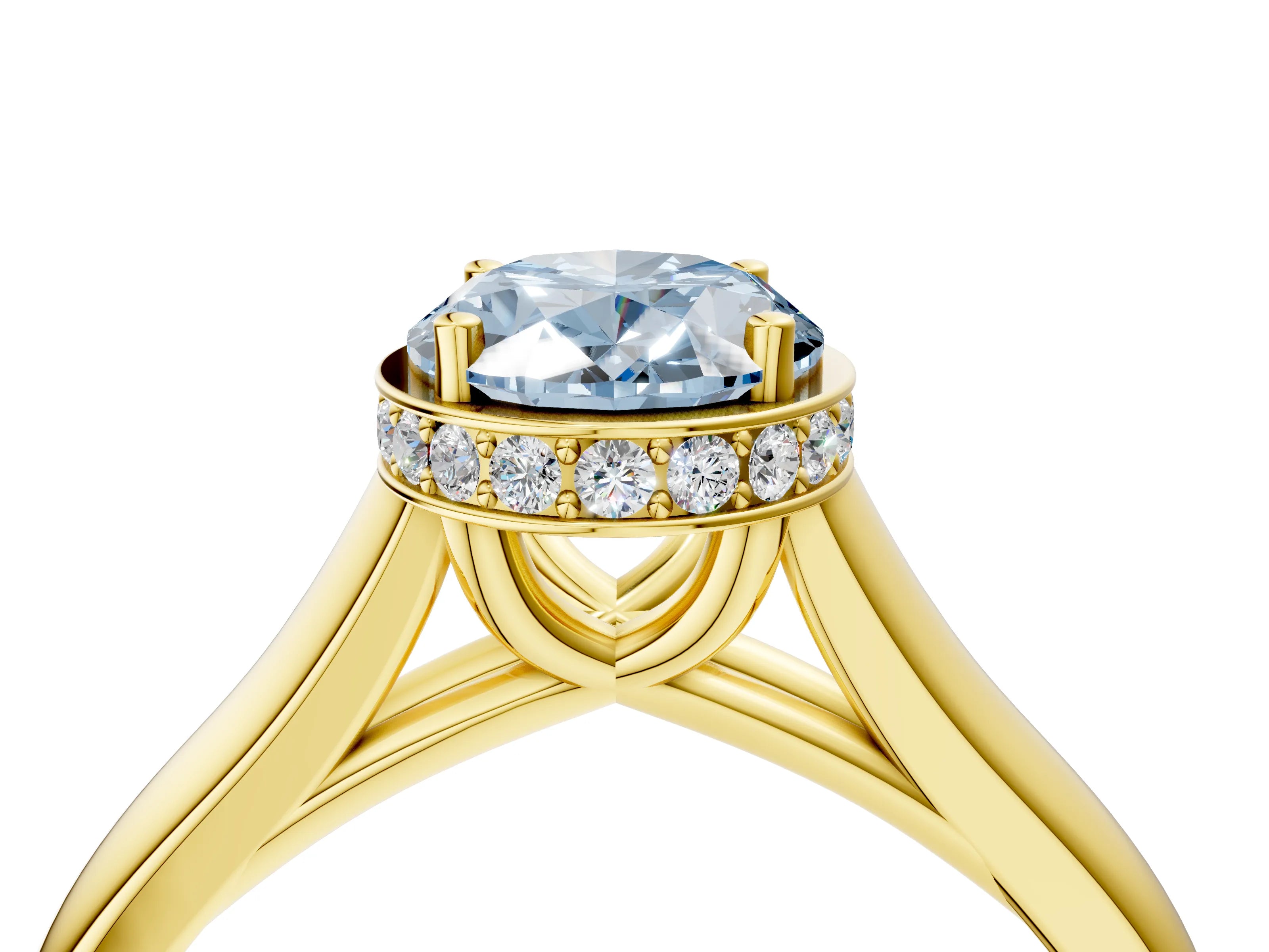 Yellow gold Fancy Blue Oval Cut Solitaire Diamond Engagement Ring with Four-Prong Setting and Tapered Band_4