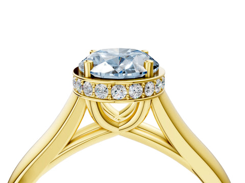 Yellow gold Fancy Blue Oval Cut Solitaire Diamond Engagement Ring with Four-Prong Setting and Tapered Band_4