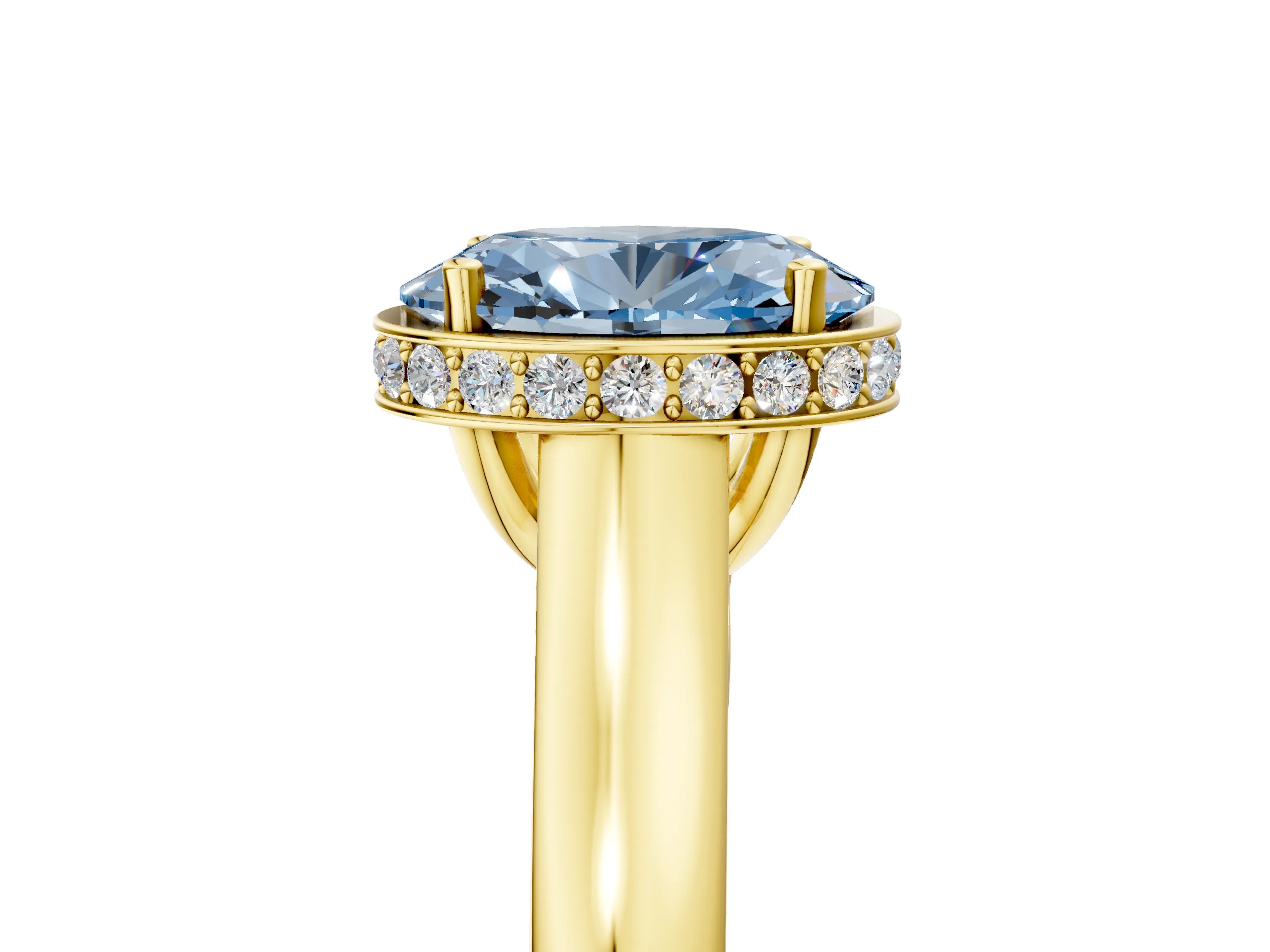 Yellow gold Fancy Blue Oval Cut Solitaire Diamond Engagement Ring with Four-Prong Setting and Tapered Band_5