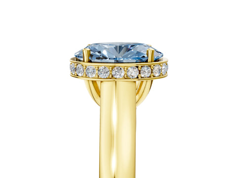 Yellow gold Fancy Blue Oval Cut Solitaire Diamond Engagement Ring with Four-Prong Setting and Tapered Band_5