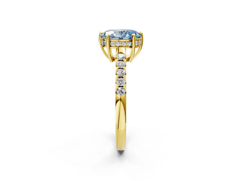 Yellow gold Fancy Blue Oval Cut Solitaire Diamond Engagement Ring with Pavé Band and Six-Prong Setting_14