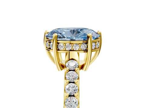 Yellow gold Fancy Blue Oval Cut Solitaire Diamond Engagement Ring with Pavé Band and Six-Prong Setting_17