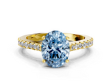 Yellow gold Fancy Blue Oval  Cut Solitaire Diamond Engagement Ring with Pave Band and Four-Prong Setting_163
