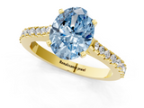 Yellow gold Fancy Blue Oval  Cut Solitaire Diamond Engagement Ring with Pave Band and Four-Prong Setting_164