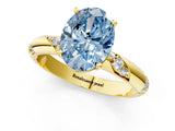 Yellow gold Fancy Blue Oval Cut Solitaire Diamond Engagement Ring with Twisted Pave Band and Four-Prong Setting_4