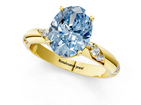 Yellow gold Fancy Blue Oval Cut Solitaire Diamond Engagement Ring with Twisted Pave Band and Four-Prong Setting_4