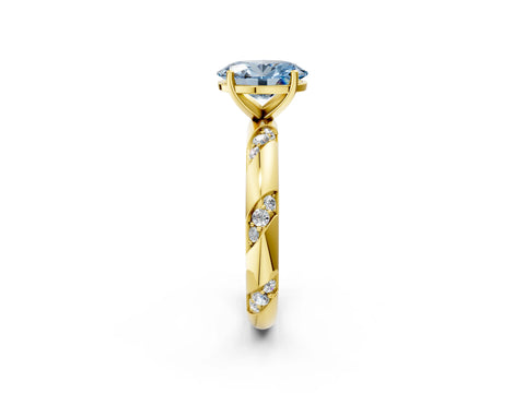 Yellow gold Fancy Blue Oval Cut Solitaire Diamond Engagement Ring with Twisted Pave Band and Four-Prong Setting_5