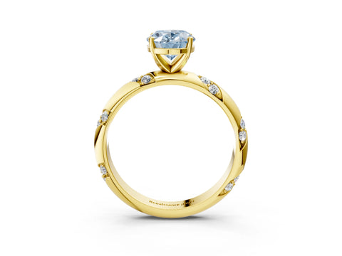 Yellow gold Fancy Blue Oval Cut Solitaire Diamond Engagement Ring with Twisted Pave Band and Four-Prong Setting_6