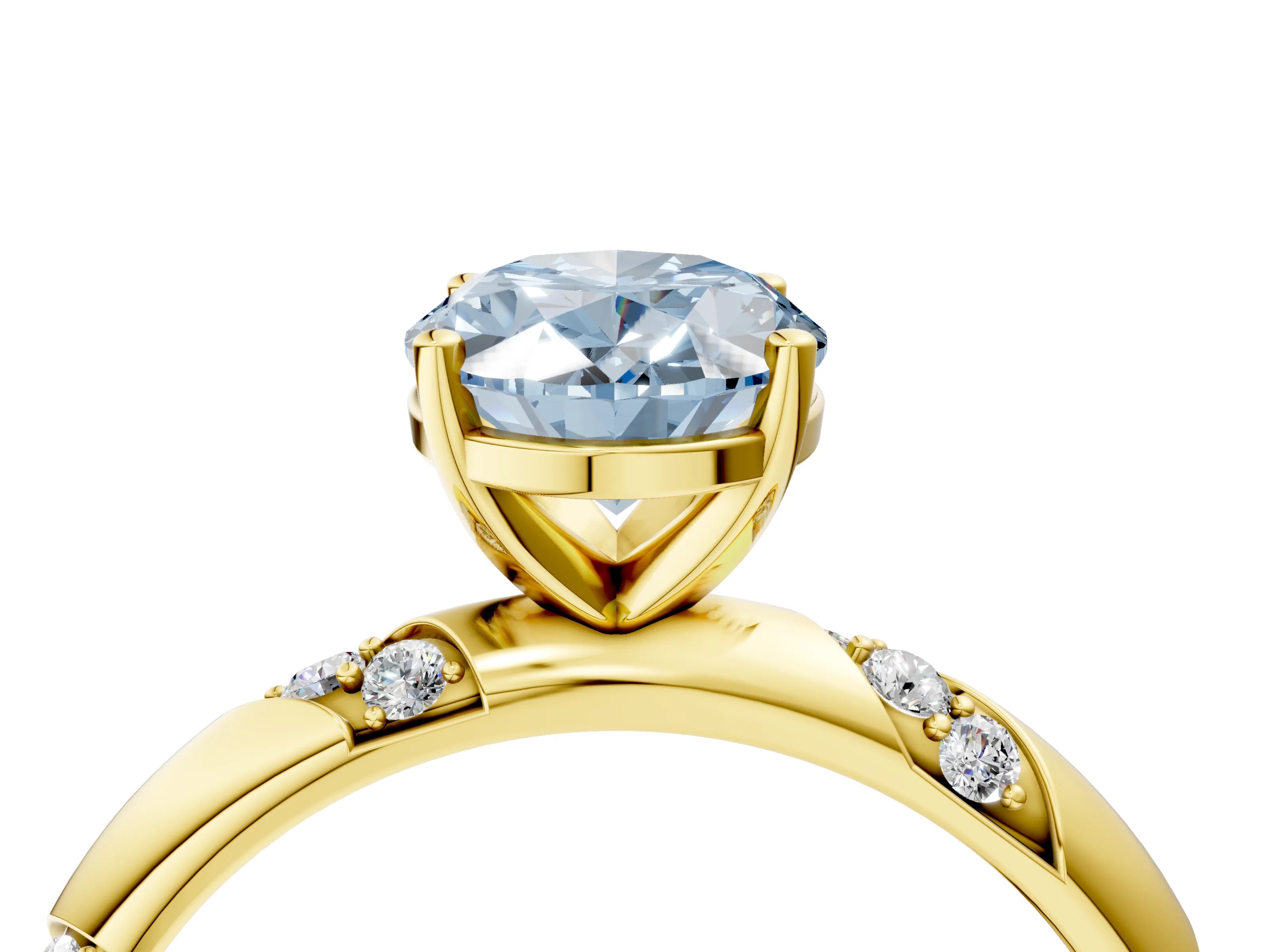 Yellow gold Fancy Blue Oval Cut Solitaire Diamond Engagement Ring with Twisted Pave Band and Four-Prong Setting_7