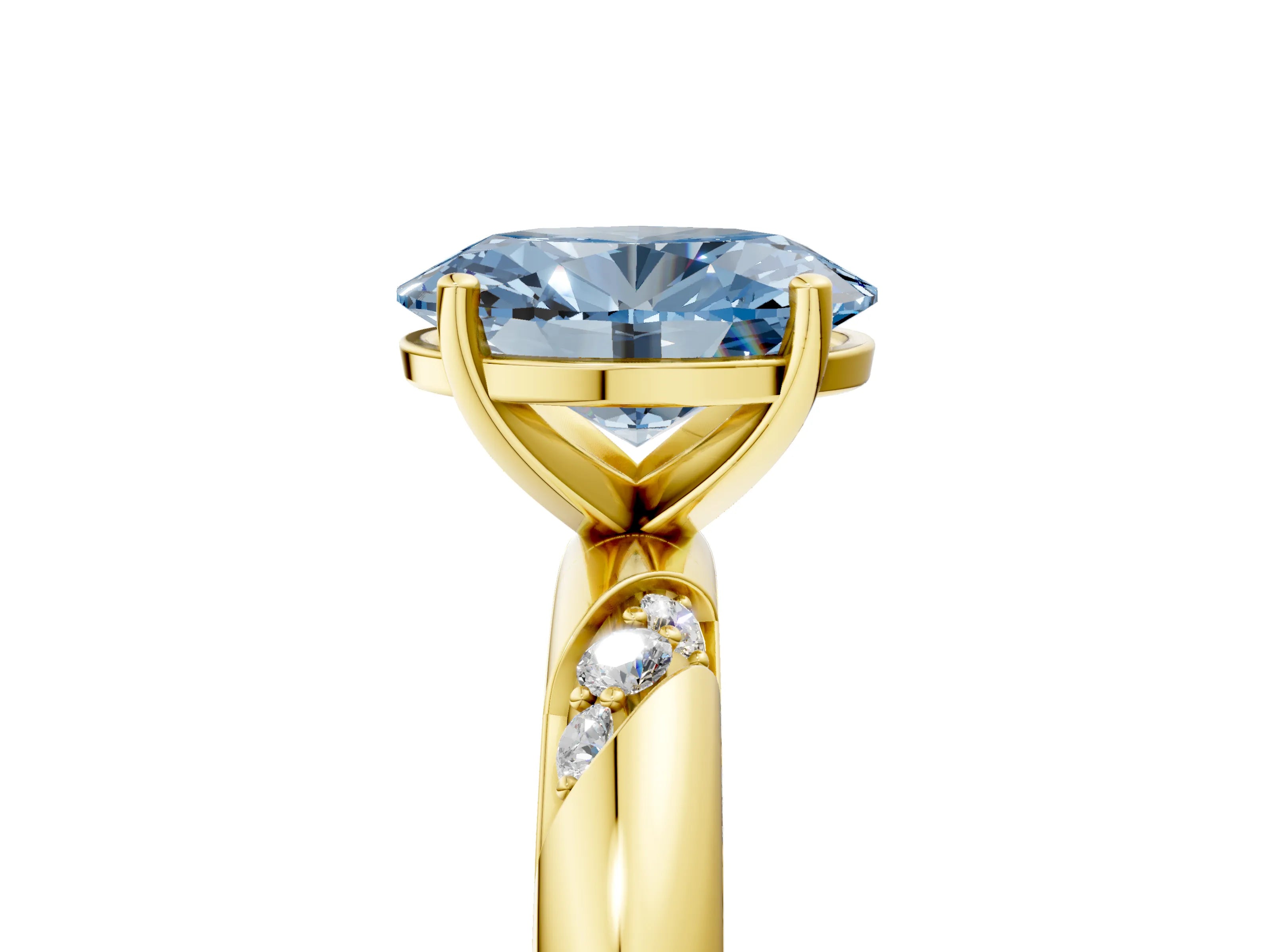 Yellow gold Fancy Blue Oval Cut Solitaire Diamond Engagement Ring with Twisted Pave Band and Four-Prong Setting_8